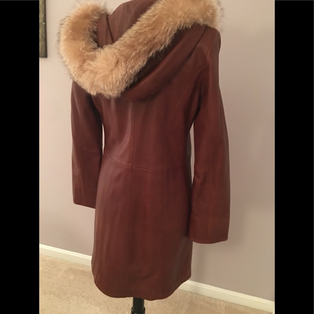 Designer Leather Coat w Fur Hood Medium (Gorgeous)